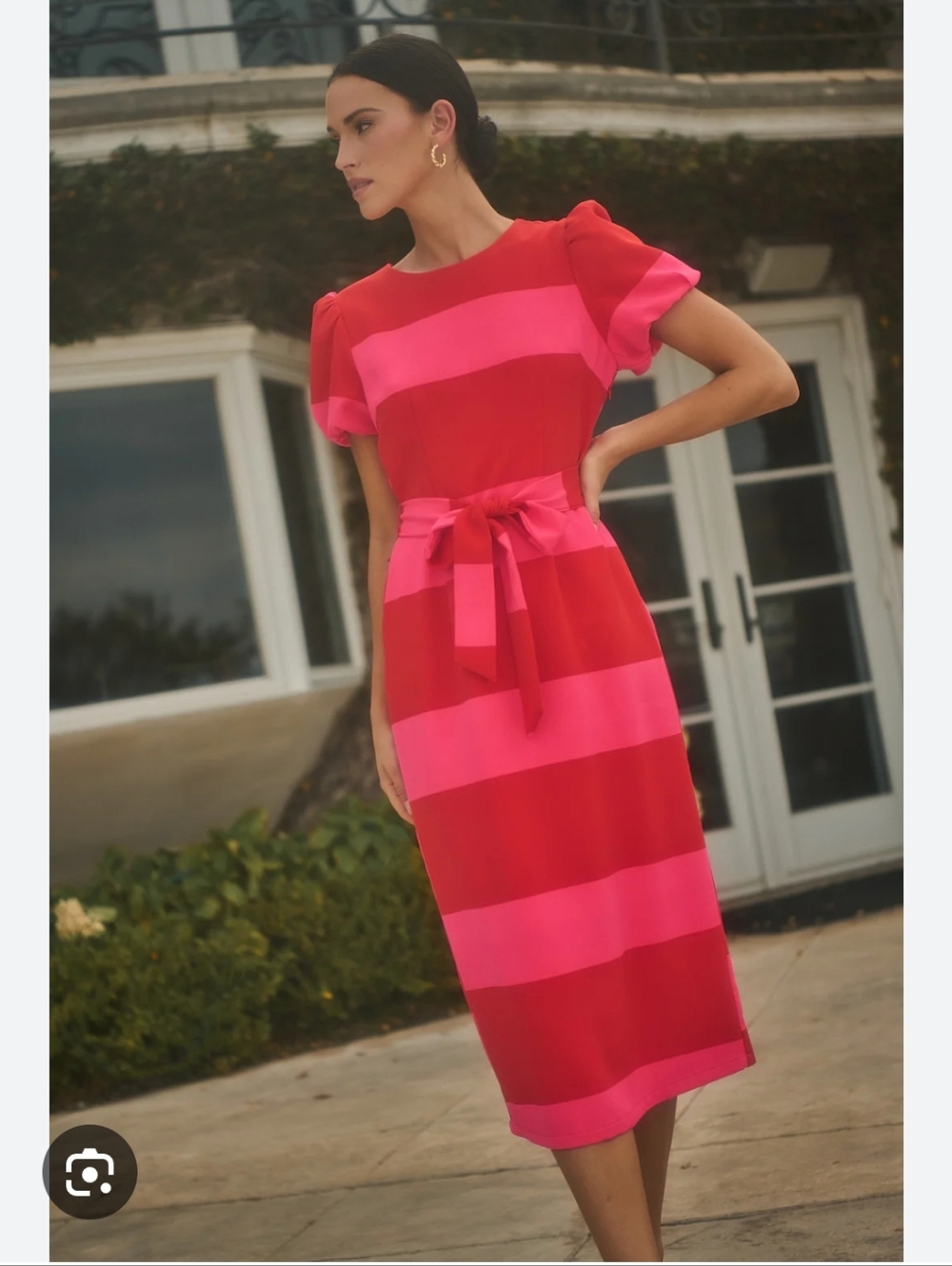 Sugarlips Lolli Stripe Senidy Puff Sleeve Midi Dress, Size L